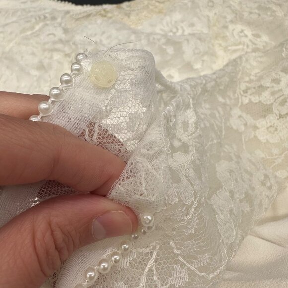 Vintage Wedding Dress Short 1960s Aldens Union Made White Lace Detachable Train - Picture 7 of 13